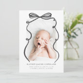 Charcoal Doodle Bow Rahmen Geburtsankündigung Foto Ankündigung (Stehend Vorderseite)