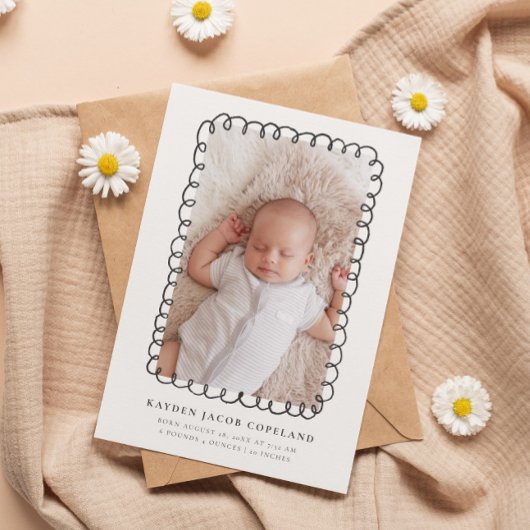 Charcoal Doodle Rahmen Geburtsankündigung Foto Ankündigung