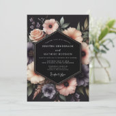 Charcoal Dusky Floral Wedding Einladung (Stehend Vorderseite)