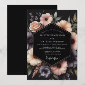 Charcoal Dusky Floral Wedding Einladung (Vorne/Hinten)