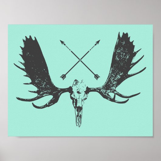 Charcoal Elch Skull Art Hunter / Boho Poster (Vorne)
