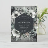 Charcoal Elegant Anemone Wedding Einladung (Stehend Vorderseite)