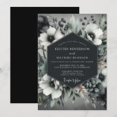 Charcoal Elegant Anemone Wedding Einladung (Vorne/Hinten)