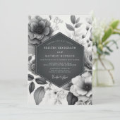 Charcoal Etched Flora Wedding Einladung (Stehend Vorderseite)