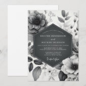 Charcoal Etched Flora Wedding Einladung (Vorne/Hinten)