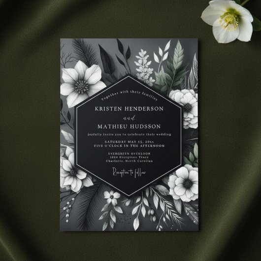 Charcoal Floral Opulent Wedding Einladung