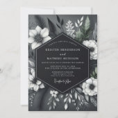 Charcoal Floral Opulent Wedding Einladung (Vorderseite)