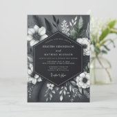 Charcoal Floral Opulent Wedding Einladung (Stehend Vorderseite)