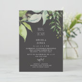 Charcoal Foliage Brautparty Greenery Einladung (Stehend Vorderseite)