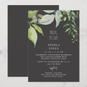 Charcoal Foliage Brautparty Greenery Einladung (Vorne/Hinten)