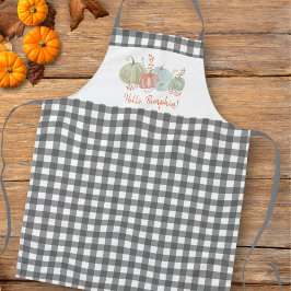 Charcoal Gingham Karo "Hello Pumpkin" Fall Schürze