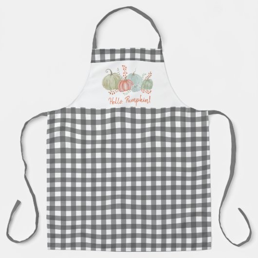 Charcoal Gingham Karo "Hello Pumpkin" Fall Schürze (Vorderseite)