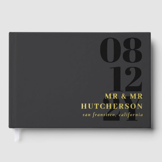 Charcoal Gold Bold Date Typografy Wedding Gästebuch (Vorderseite)