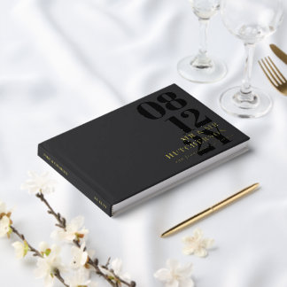 Charcoal Gold Bold Date Typografy Wedding Gästebuch