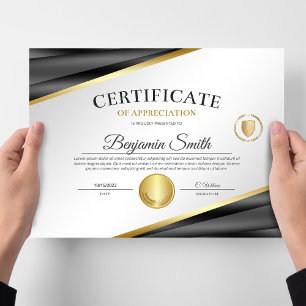 Charcoal & Gold Certificate of Appreciation Award