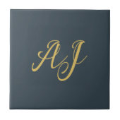 Charcoal Gold Color Monogram Professional Initial Fliese (Vorderseite)