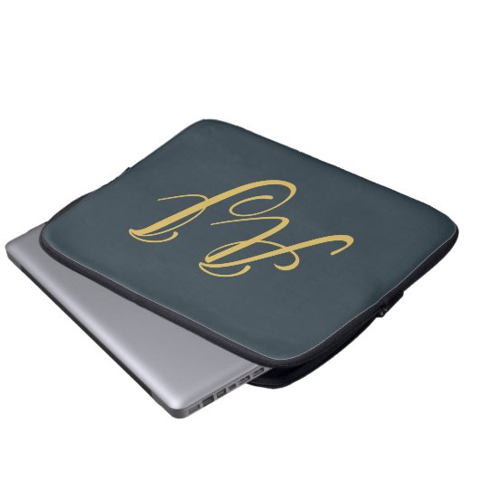 Charcoal Gold Color Monogram Professional Initial Laptopschutzhülle (Vorne Knopf)