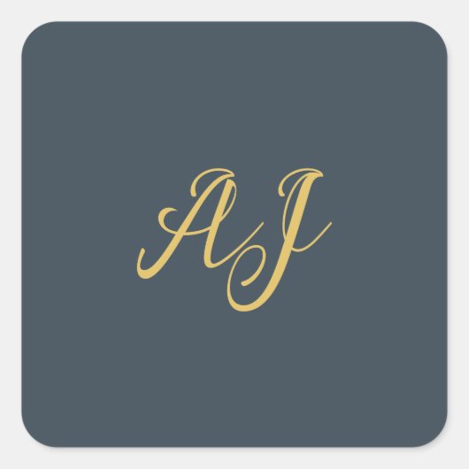 Charcoal Gold Color Monogram Professional Initial Quadratischer Aufkleber (Vorderseite)