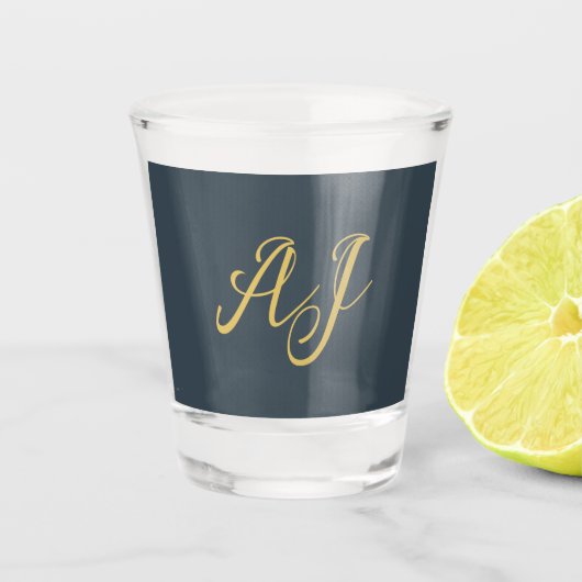 Charcoal Gold Color Monogram Professional Initial Schnapsglas (Vorderseite)