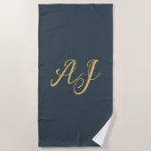 Charcoal Gold Color Monogram Professional Initial Strandtuch (Vorderseite)