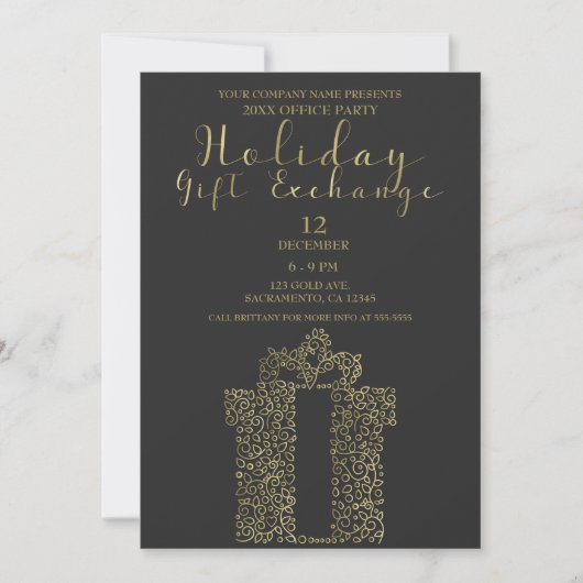 Charcoal Gold Elegant Holiday Party Gift Exchange Einladung (Vorderseite)