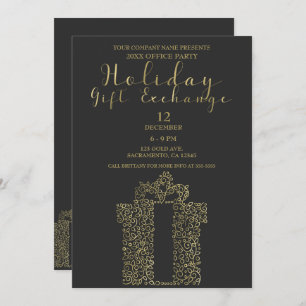 Charcoal Gold Elegant Holiday Party Gift Exchange Einladung