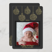 Charcoal Gold Ornaments Modernes Holiday Foto #2 Einladung (Vorne/Hinten)