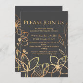 Charcoal & Gold QR Code Wedding Begleitkarte (Vorne/Hinten)