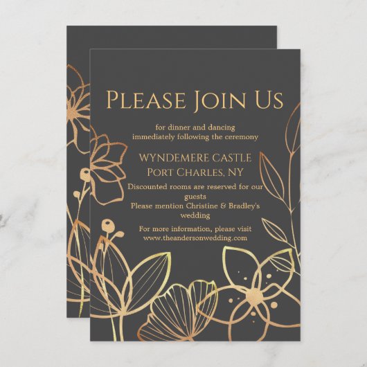 Charcoal & Gold QR Code Wedding Begleitkarte (Vorne/Hinten)