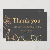 Charcoal & Gold Wedding Vielen Dank Dankeskarte (Vorne/Hinten)