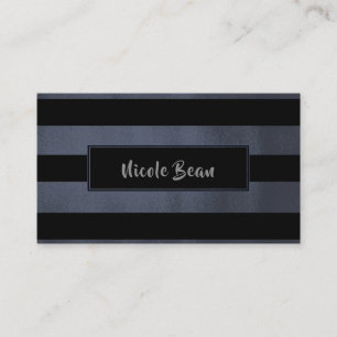Charcoal Grau Blue Black Stripes Chic Modern Glam Visitenkarte