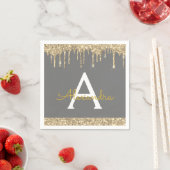 Charcoal Grau Glitzer Black Monogram Birthday Serviette (Beispiel)