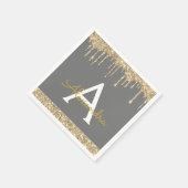 Charcoal Grau Glitzer Black Monogram Birthday Serviette (Ecke)