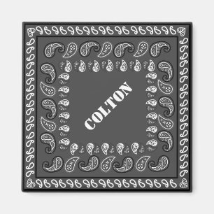 Charcoal Grau Western Paisley Bandana Personalisie Magnet