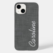 Charcoal graue Linen Textur Custom Monogram Case-Mate iPhone Hülle (Rückseite)