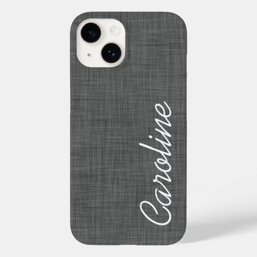 Charcoal graue Linen Textur Custom Monogram Case-Mate iPhone Hülle (Rückseite)