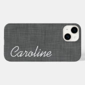 Charcoal graue Linen Textur Custom Monogram Case-Mate iPhone Hülle (Rückseite (Horizontal))