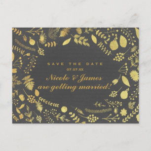 Charcoal, graue und goldblütige Save the Date Post Ankündigungspostkarte