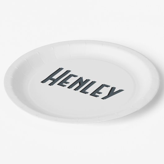 Charcoal Gray 3D Minimalistisch Modern Name Pappteller (Schrägansicht)