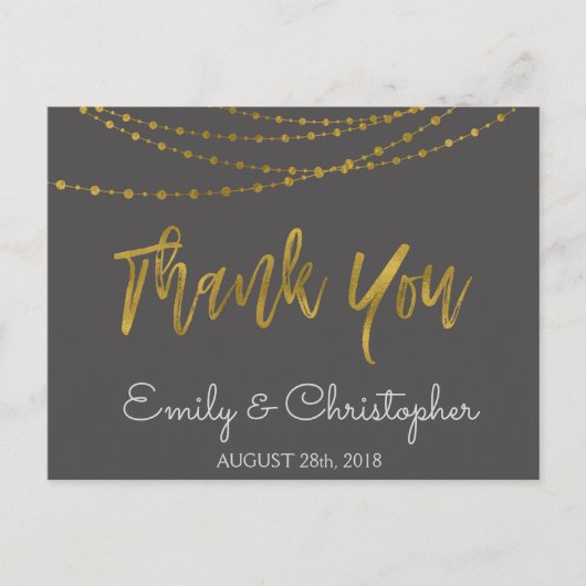 Charcoal Gray and Gold Foil Vielen Dank Postkarte (Vorderseite)