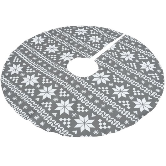 Charcoal Gray and White Fair Isle Pattern Polyester Weihnachtsbaumdecke (Schrägansicht)