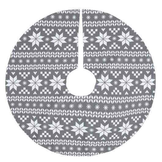 Charcoal Gray and White Fair Isle Pattern Polyester Weihnachtsbaumdecke (Vorderseite)
