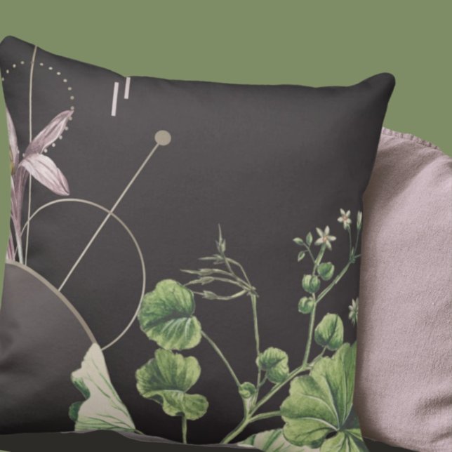 Charcoal Gray Artistic Abstrakt Botanical Kissen (Von Creator hochgeladen)