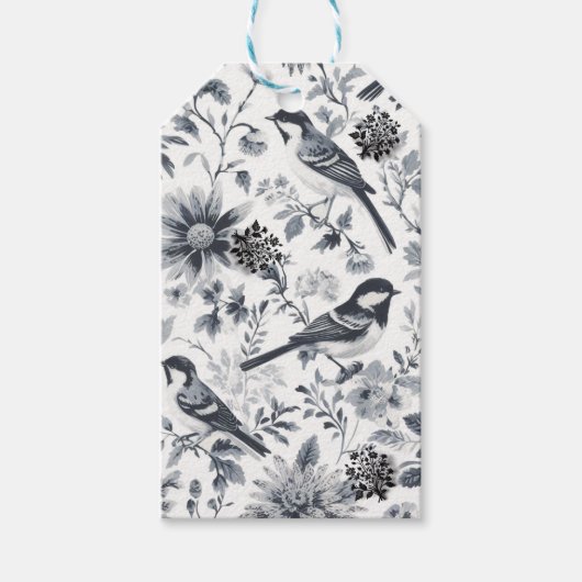 Charcoal Gray Bird Toile Geschenkanhänger (Vorderseite)