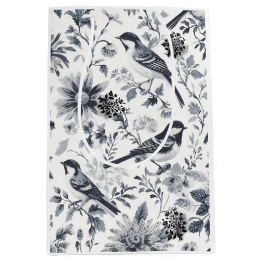Charcoal Gray Bird Toile Geschenktasche Mittlere Geschenktüte (Vorderseite)