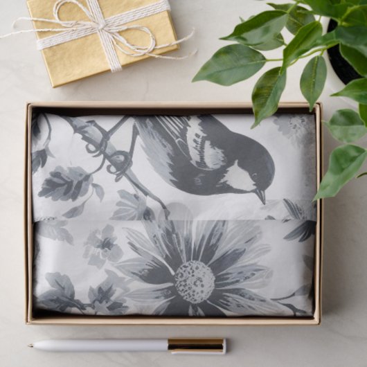 Charcoal Gray Bird Toile Seidenpapier (Geschenk)
