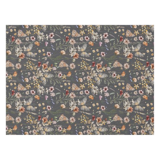 Charcoal Gray Boho Wildflowers Tischdecke (Vorderseite (Horizontal))