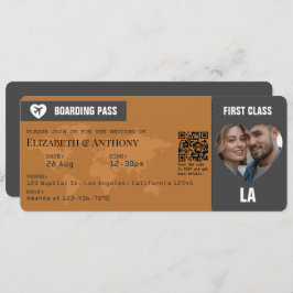 Charcoal Gray & Copper Boarding Pass Wedding Einladung
