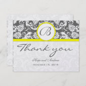 Charcoal Gray Damask Yellow Wedding Dankeschön Kar Dankeskarte (Vorne/Hinten)