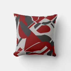 Charcoal Gray Dark Red Bold Diagonal Art Design Kissen